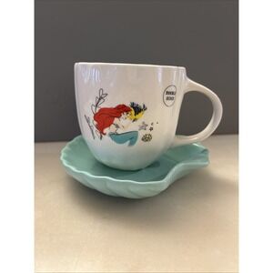 New Rae Dunn X Disney Little Mermaid Ariel "UNDER THE SEA" Teal Mug & Saucer